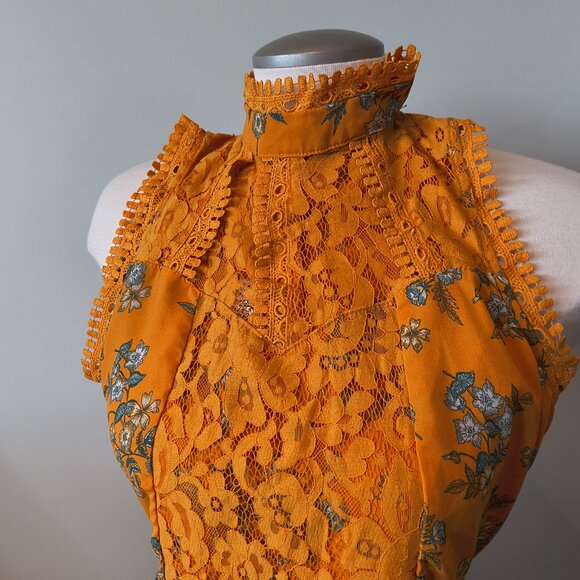 Self Esteem Lacy Top Burnt Orange/Flower details - Picture 2 of 7